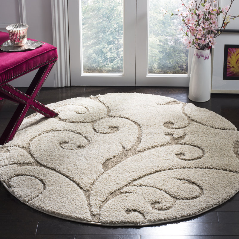 Deanna Floral Cream Shag Area Rug, Round 5'