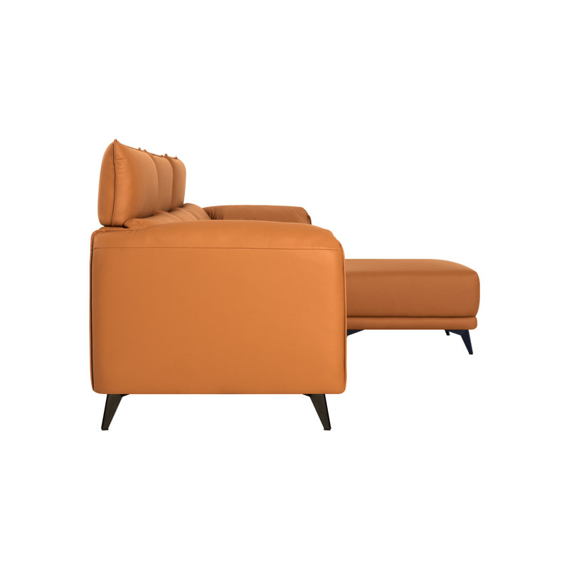 Canapé modulaire à dossier haut en L avec repose-pieds 4 places Shealene, Caramel Synthetic Leather