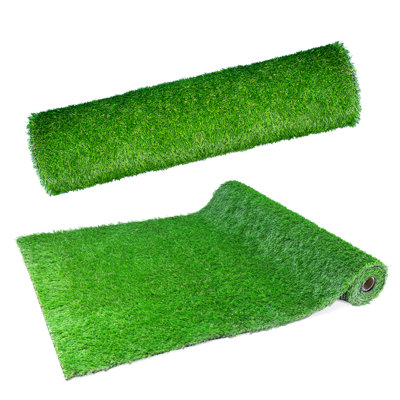 Ensemble de 2 tapis de gazon artificiel 3,3 pi x 10 pi - tapis de gazon synthétique réaliste avec trous de drainage, tapis de pelouse intérieur / extérieur épais pour chiens, jardin, balcon et paysage
