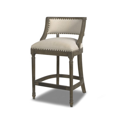 Grice Upholstered Linen Counter Stool with Solid Wood Frame