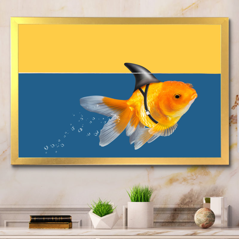 " Goldfish Shark Swimming ", Gold Picture Frame, 12" H x 20" W x 1" D