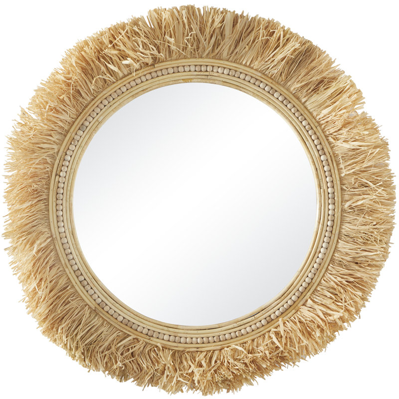 Seagrass Light Brown Wall Mirror with Fringe Detailing