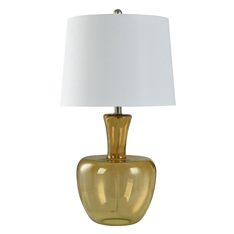 Amber Translucent Glass Table Lamp with White Shade