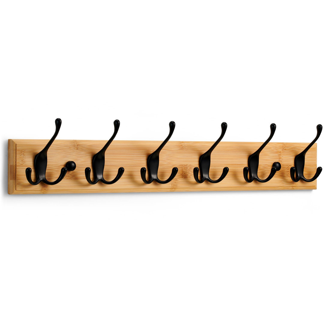 Bamboo / Rattan Wall Mounted Required 6 - Hook Wall Mounted Coat Rack