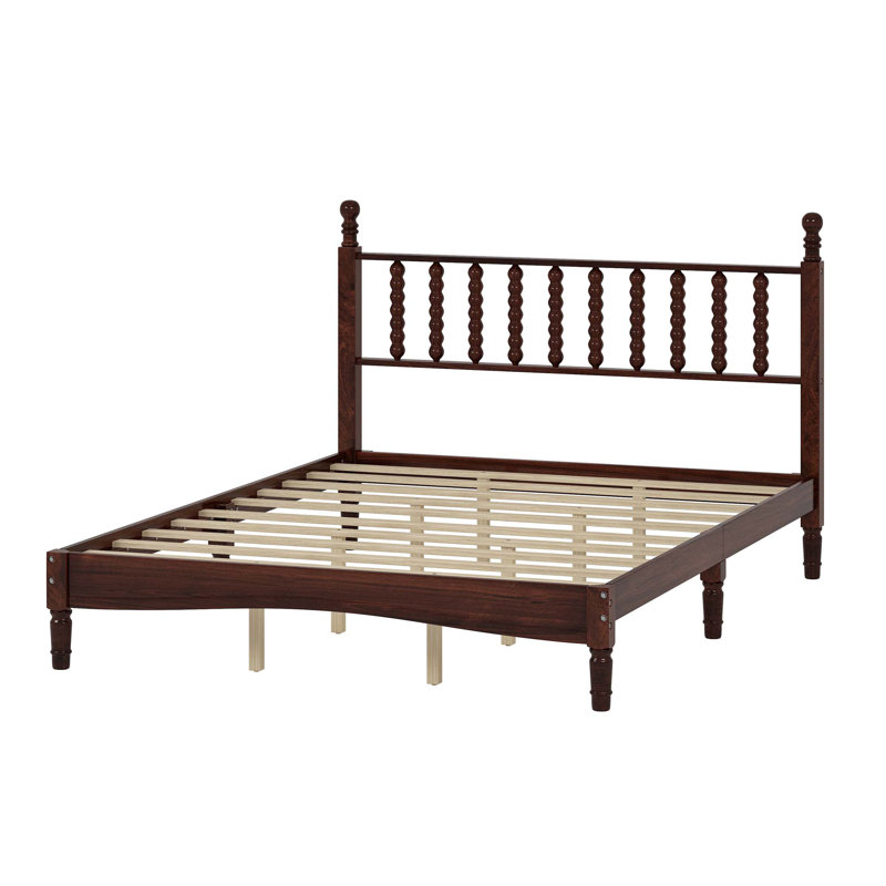 Nero Platform Bed with Gourd Headboard & Wooden Slats, Walnut