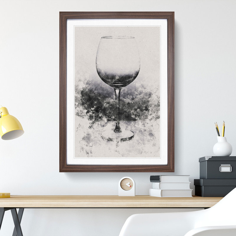 Reflection of the Wine Glass Watercolour - Picture Frame Graphic Art, 36cm H x 27cm W x 2cm D, Walnut Framed