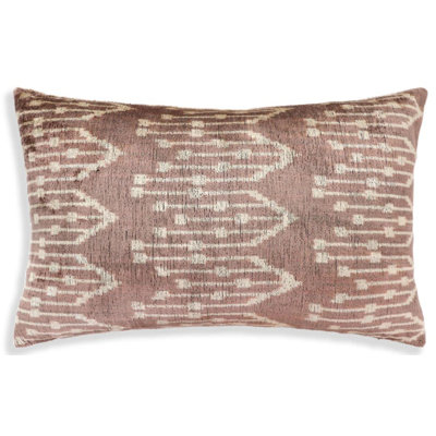 Luxury Silk Velvet Ikat Throw Pillow 16X24 – Taupe & Blush Handmade