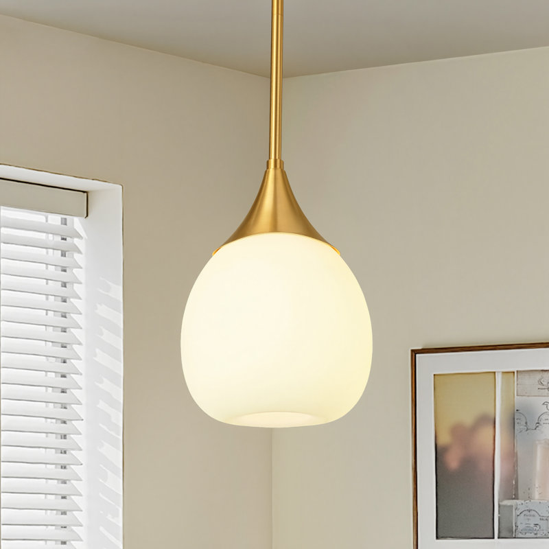  Luminaire suspendu moderne en verre 1 lumière, H 10,16 po x l 6,3 po x P 6,3 po, Or brossé