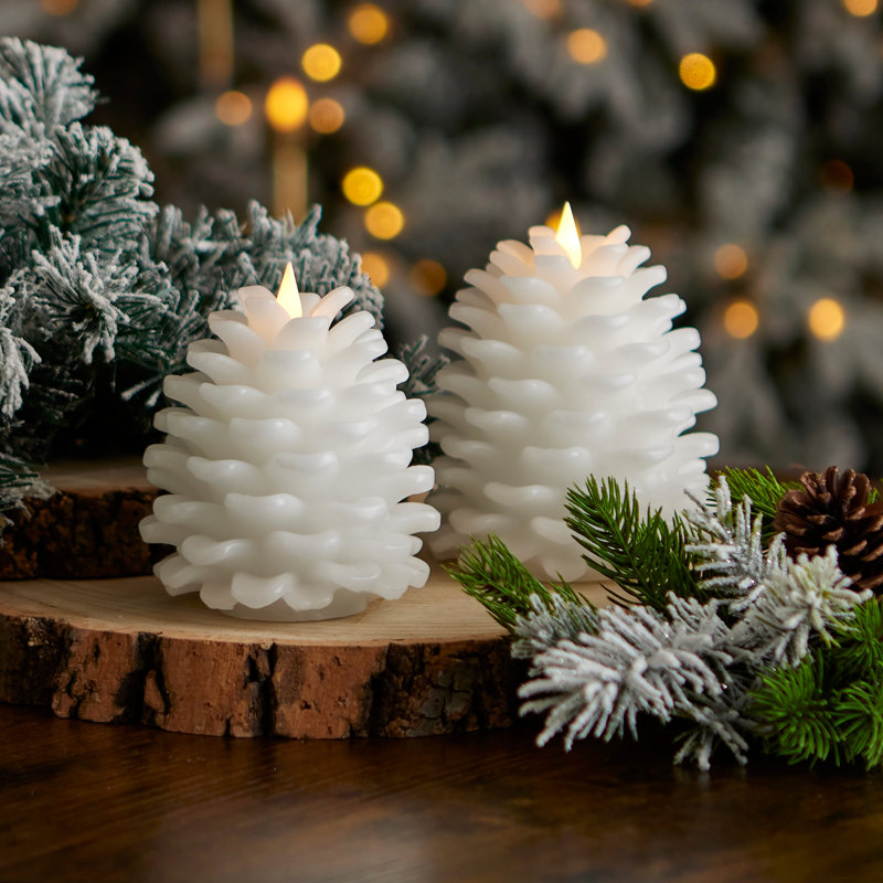 Ensemble de bougies sans flamme Pinecone, Blanc, 2