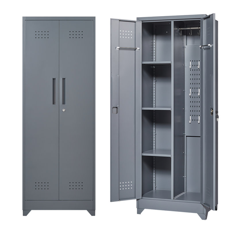 Large Steel Tool Storage Cabinet With Reinforced Frame, Anti-Rust Surface,Lockable Doors&Adjustable Shelves, Gray