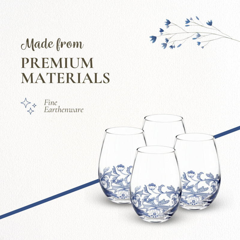 Spode Blue Italian Stemless Glasses 19 Oz