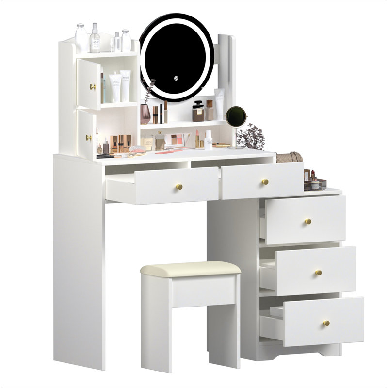 (48 cm) (noyer) Bureau de coiffeuse 3 en 1 avec miroir Plip