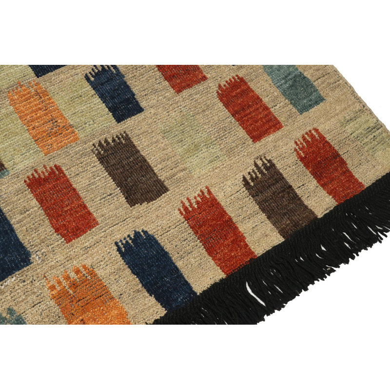 Burano Hand Knotted Wool Geometric Area Rug, Rectangle 5' x 7'