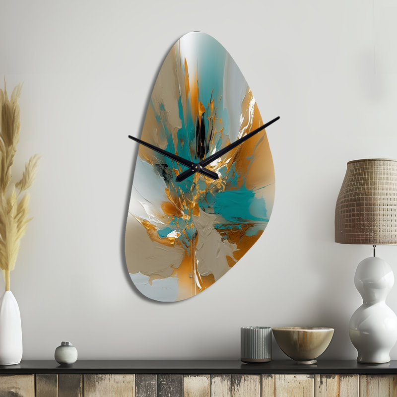 Grande sculpture d'horloge murale en or or et turquoise, Grand
