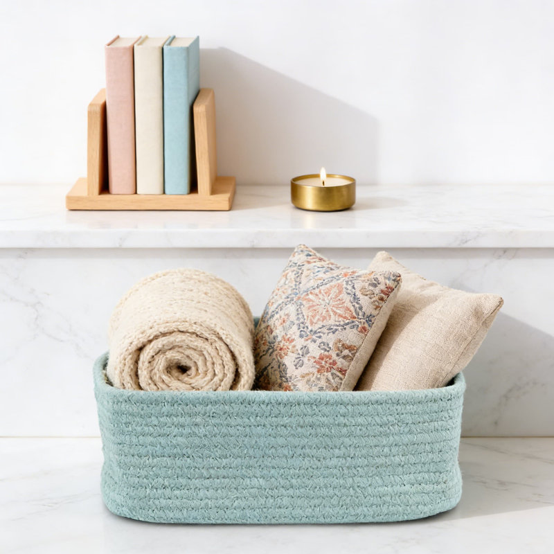 Woven Storage Baskets 3-Pack, Decorative Rope Organizer Bins For Shelves, Closets, Toys And Home Office, Space-Saving Rectangular Design