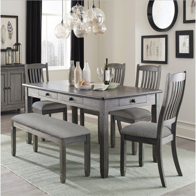 Dining Set Table w 6x Drawers Upholstered Side Chairs Casual Country Style Dining Room Furniture