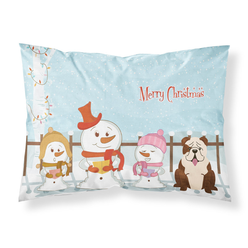Taie d'oreiller Merry Christmas Merry Christmas, Bouledogue anglais bringé blanc et choristes