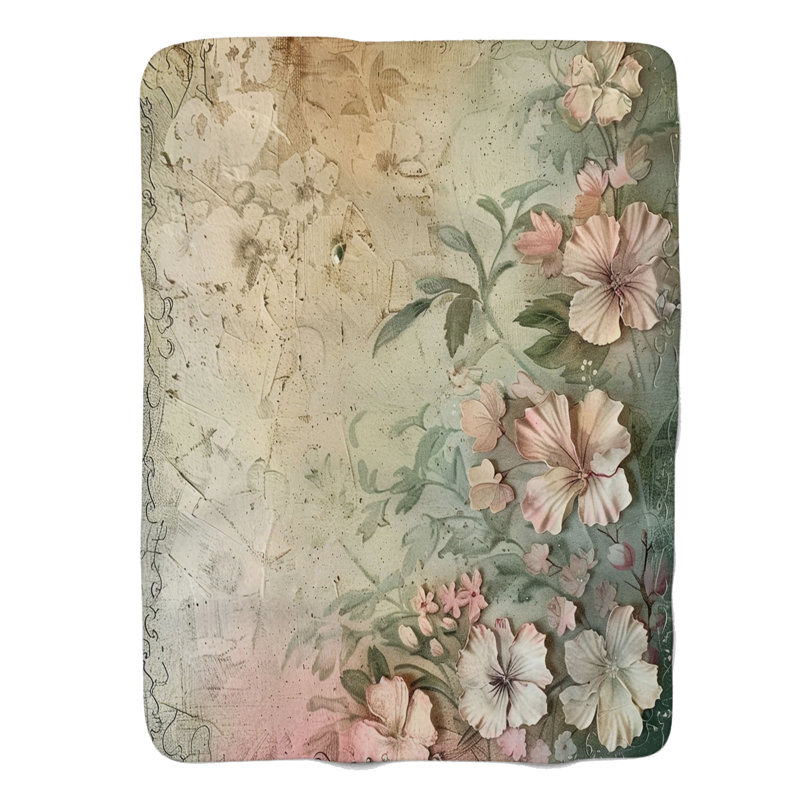 Art floral rétro - couverture en sherpa de qualité supérieure 1 pièce, Lit simple