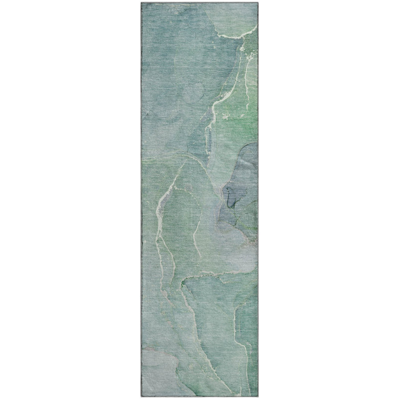 Tapis bleu sarcelle lavable à la machine Cerrito AMF511 Cerrito, Tapis de couloir 2 pi 3 po x 7 pi 6 po