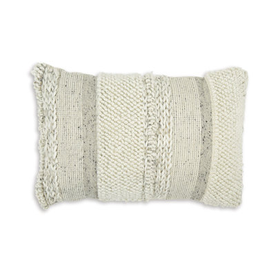 Lumbar Pillow Set Of 4, 14 X 22 Inch, Polyester, Handwoven Beige Cotton