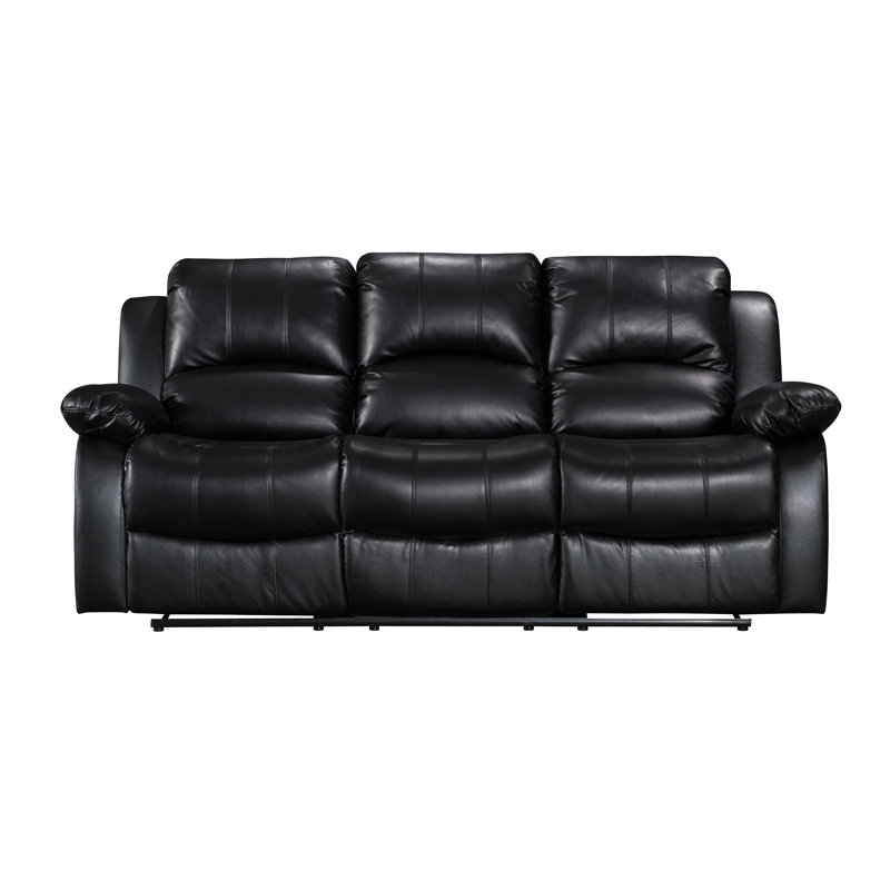 Shewmaker 3 Seater Faux Leather Reclining Sofa, Black, 3