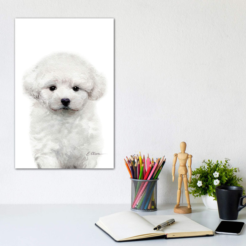 Bichon frisé chiot par Watercolor Luv - reproduction d'art, H 12 po x l 8 po x P 0,75 po, Toile tendue, Pas de tapis