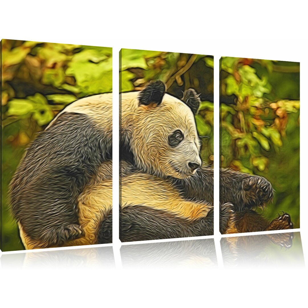 3-tlg. Leinwandbilder-Set „Niedlicher Pandabär“, Grafikdruck