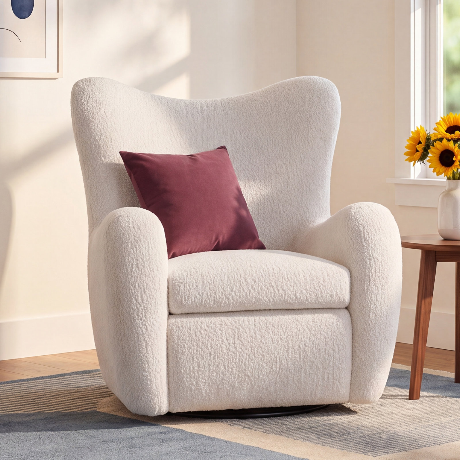 Silvi Upholstered Swivel Accent Chair, White