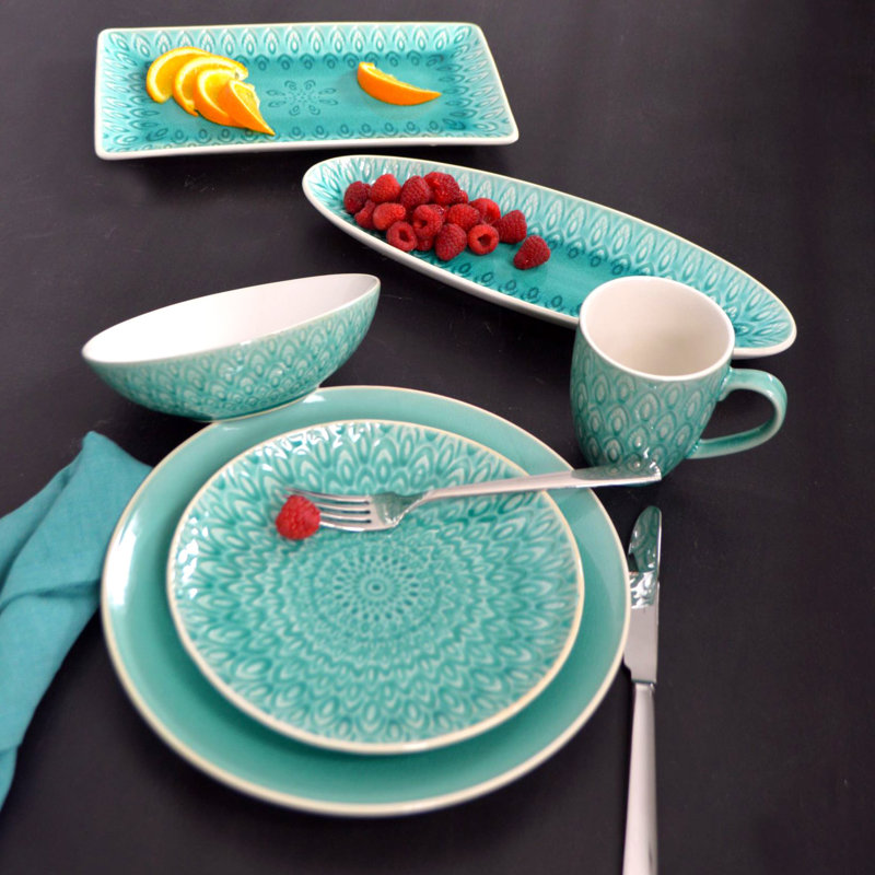 Lagoon Blue Ceramic Rectangular Platter with Reactive Glaze