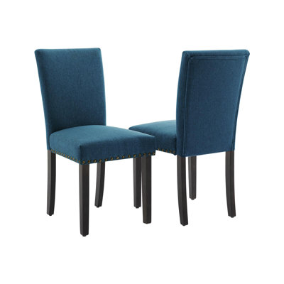 Dining Chairs Set of 4, Linen Fabric Upholstered Parsons Diner Room Chair Sets, Nailhead Trim Design
