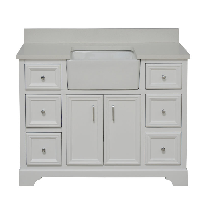Emiliano 48'' Single Bathroom Vanity with Top, Quartz, White
