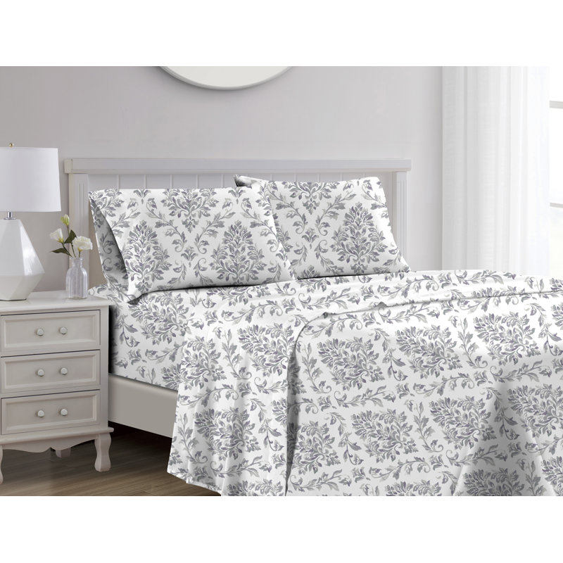 100% Cotton Damask Sheet Set, King Sheet Set+Fitted Sheet+2 Pillowcases