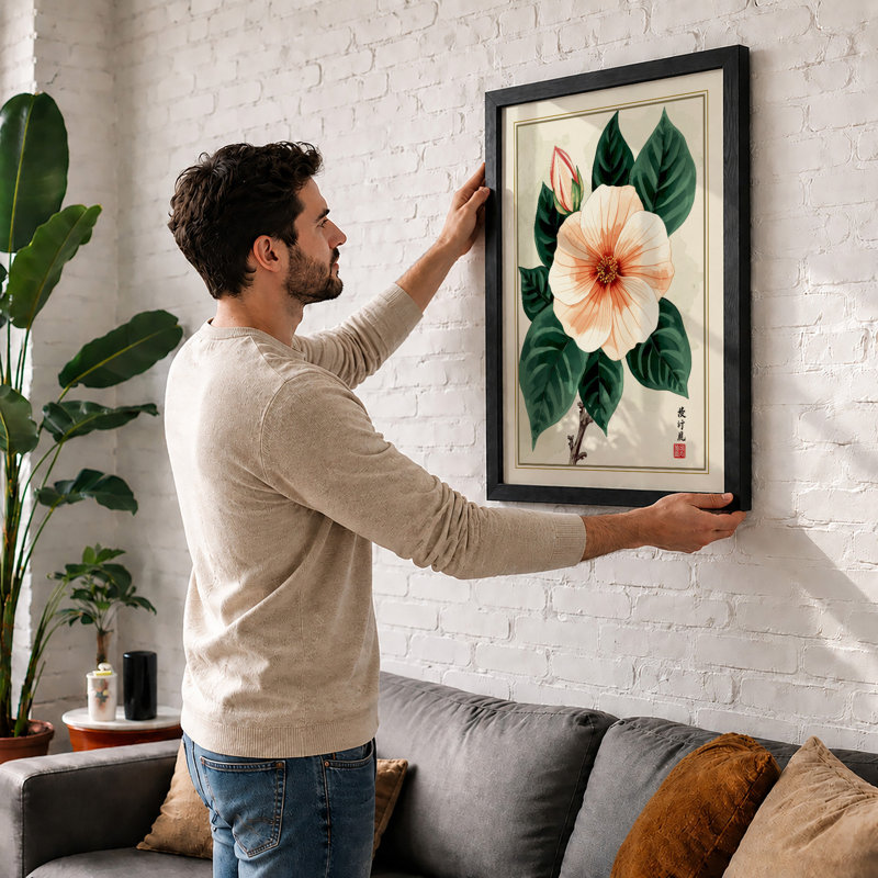 Hibiscus Study Botanical - Framed Print, A3 - 42.0 x 29.7 cm, White