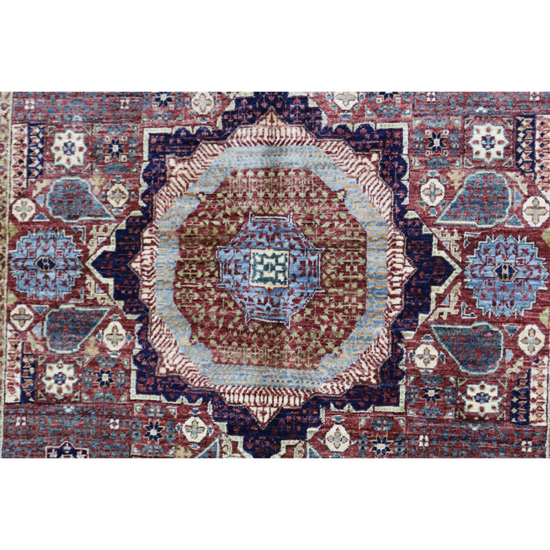 Hand Knotted Wool Area Rug in Rust And Navy