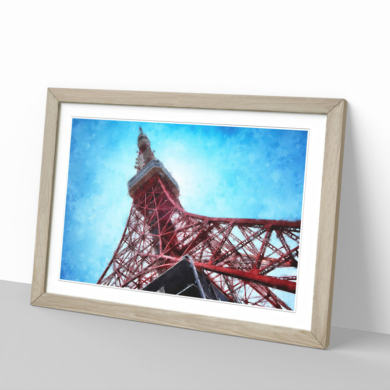 The Tokyo Tower - Picture Frame Painting, Oak Framed, 27cm H x 36cm W x 2cm D