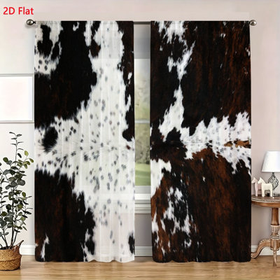 2 Piece Farmhouse Western Cow Print Curtains Rustic Animal Pattern Window Drapes Soft Fabric Window Treatment Panels For Living Room Bedroom Kitchen Decor