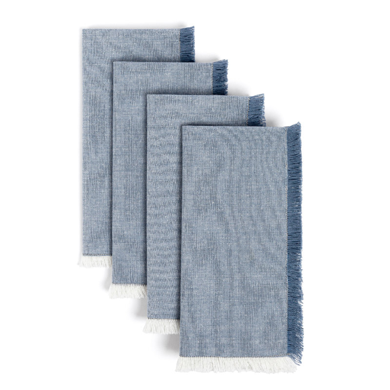 over&back Woven Frayed Chambray Napkins, Set of 4, Blue