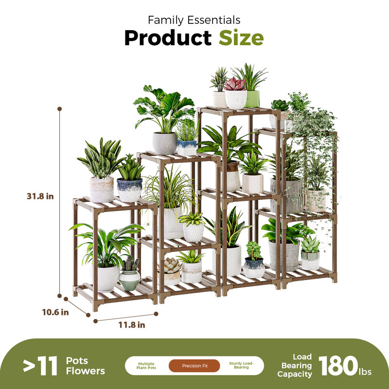 4-Tier Wooden Plant Stand Set, Indoor Outdoor Holder for Multiple Plants & Flowers