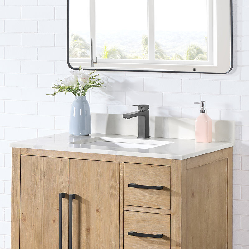 Arbios 36"  Quartz Single Vanity Top with Sink Faucet Holes, Single