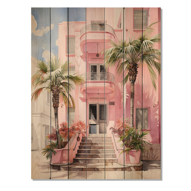 Pink Miami Artful Facades II sur bois, H 32 po x l 24 po x P 0,78 po