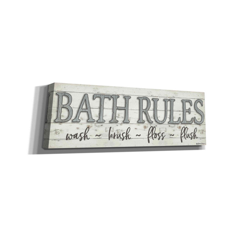 «Bath Rules» par Susie Boyer, toile, art mural, H 20 po x l 60 po x P 1,5 po