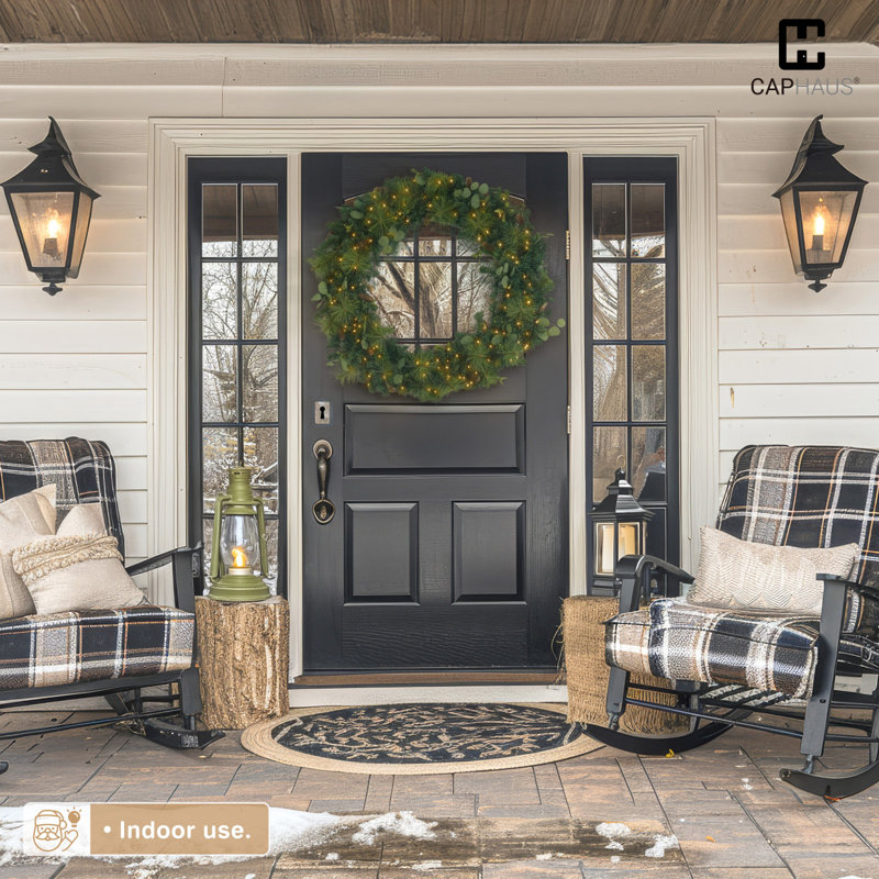 CAPHAUS Lighted Artificial Christmas Wreath, with LED Lights, Eucalyptus and Pine, Multiple Sizes, 48" H x 10" W x 6.7" D