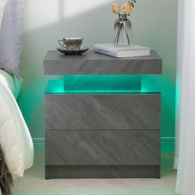 Bedside Table With 2 Drawers, Led Nightstand Wooden Cabinet Unit With Led Lights For Bedroom, End Table Side Table For Bedroom Living Room -  Ivy Bronx, 0583999898E842FE83DB7B4C9623E325