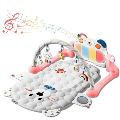 Lauon Baby Play Gym Mat, Bear Shaped Double Side Piano Thicken Activity Mat W 5 Detachable Toys, Tummy Time Mat Promote Motor Skills & Sensory Development Mat For Newborn