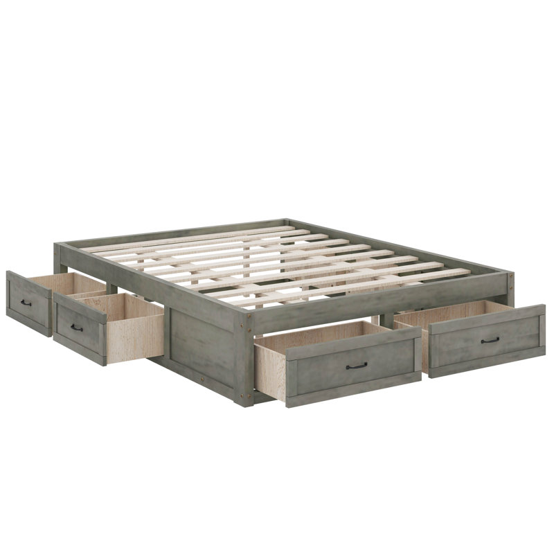 Lit plateforme avec 6 tiroirs, Gris antique, Grand lit