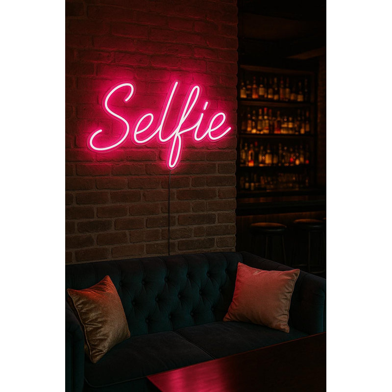Enseigne au néon pour studio et bar glamour Selfie - 16 po x 8,7 po / 40 x 22 cm