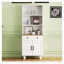 Armoire de rangement Farmhouse avec tablettes réglables - armoire de cuisine et armoire de salon, bibliothèque à 5 niveaux avec tiroir, pieds en bois massif en forme de gourde, blanc