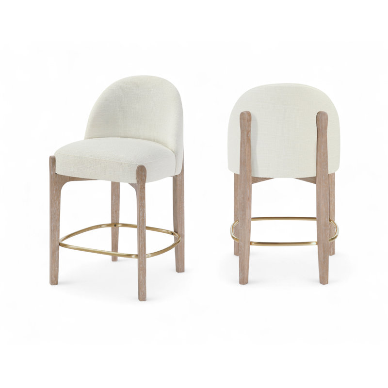 Tabouret de comptoir rembourré en tissu Maud, Tissu crème / finition naturelle