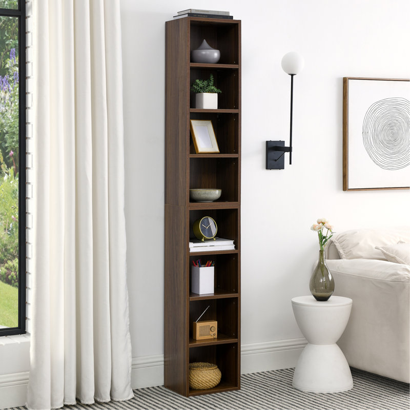 8-Tier Media Tower Rack, CD DVD Slim Storage Cabinet With Adjustable Shelves, Tall Narrow Bookcase Display Bookshelf For Home Office,Multi-Functional Double-Decker Bookcase