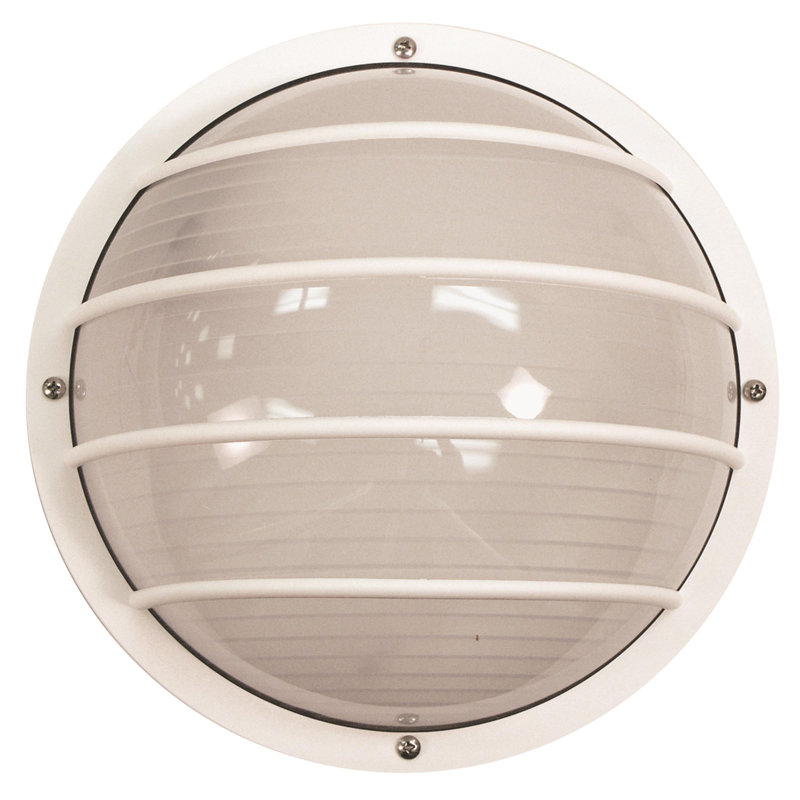 Solus Nautical Round Wall or Ceiling Mount Sconce with Horizontal Diffuser Cage, Black, 3000K